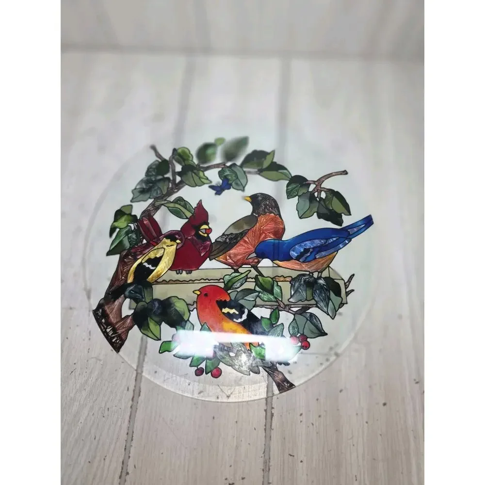 Joan Baker Stained Glass Birds Of A Feather Window Decor Handpainted Beautiful